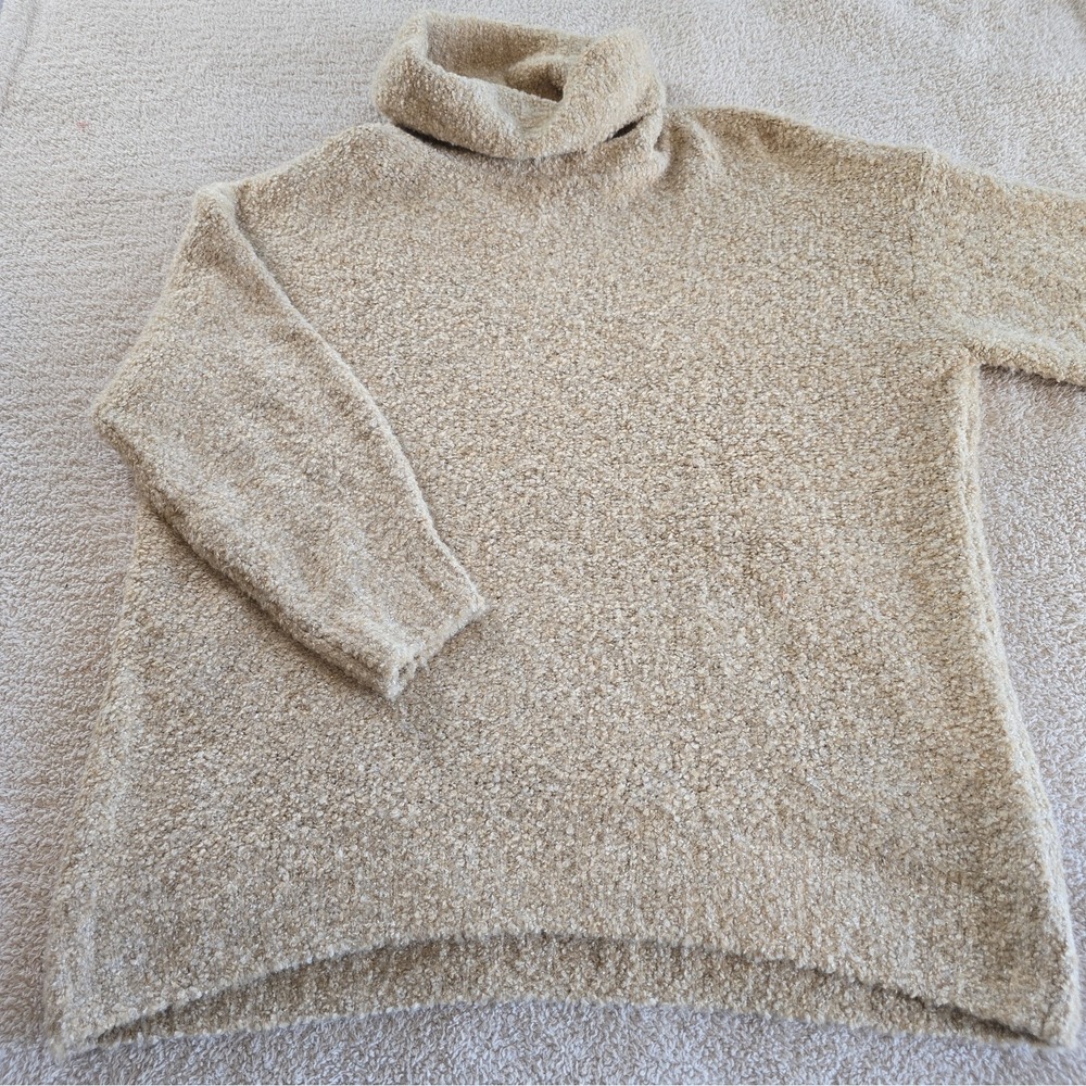Gap Cozy Boucle Turtleneck Merino Wool Blend Long Sweater Sz XL Wheat Oversized - Picture 9 of 15
